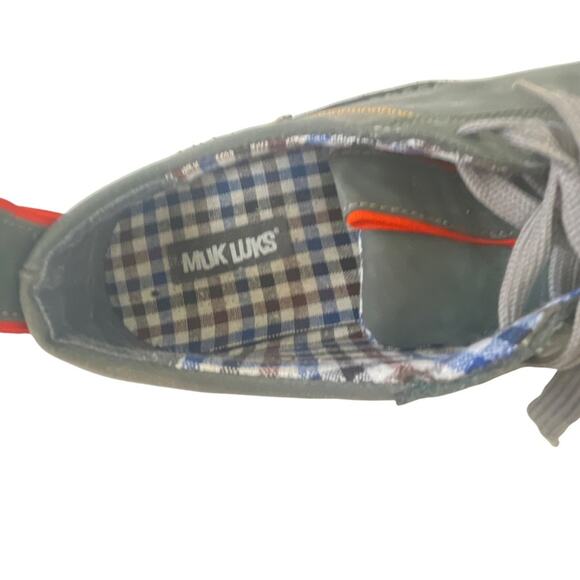 Muk Luks Suede Shoes Sz 13 Men's Leather Lace-up Sneakers Blue Orange Accent - Picture 8 of 9